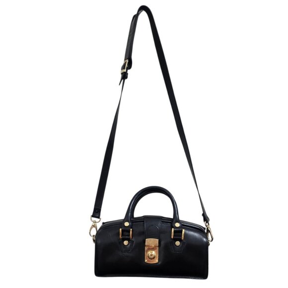 Francesco Rogani Black Leather Structured Handbag Gold Hardware Top Handle - Picture 2 of 15
